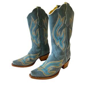 Planet Cowboy Steel Your Blues Suede Western Boots Womens 7 USA Snip Toe